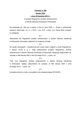 Uchwała nr 309 Senatu SGH z dnia 29 kwietnia 2015 r