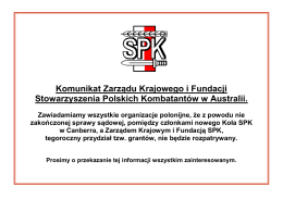 Komunikat Zarządu Krajowego i Fundacji Stowarzyszenia Polskich