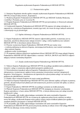 Regulamin użytkowania Kupon&oacute;w Podarunkowych MEDAR OPTYK