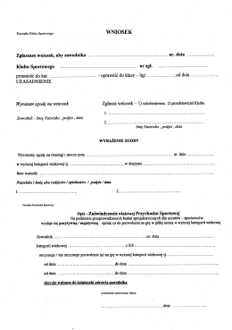 Zgłaszam Wniosek, aby zawodnika .......................................................