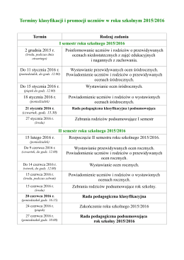 Terminy klasyfikacji i promocji uczniów w roku szkolnym 2015/2016