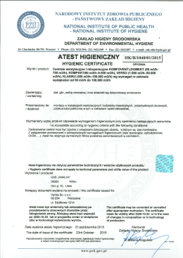 Atest Higieniczny PZH - centrale Komfovent