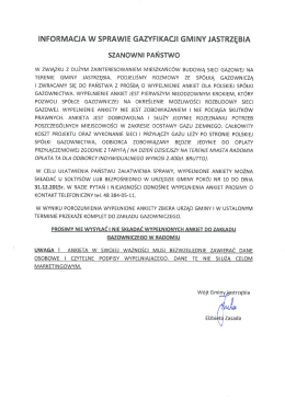 INFORMACJA W SPRAWIE GAZYFIKACJI GMINY JASTRZĘBIA