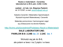 Nauka o materiałach Ceramika laboratorium w A-3, pok. 507 i