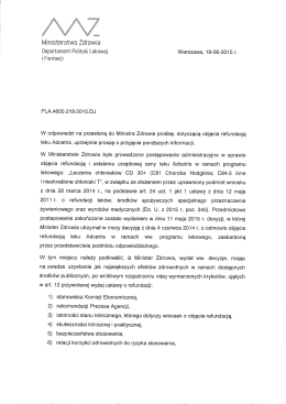 Stanowisko Ministerstwa Zdrowia dotyczące