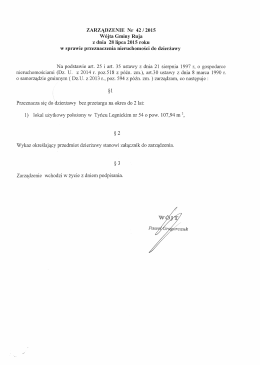 ZARZĄDZENIE Nr 42 / 2015 Wójta Gminy Ruja z dnia 28 lipca 2015