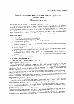 Ogłoszenie o zwołaniu NWZ Skarbiec Holding SA