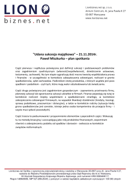 "Udana sukcesja majątkowa" – 21.11.2014r. Paweł