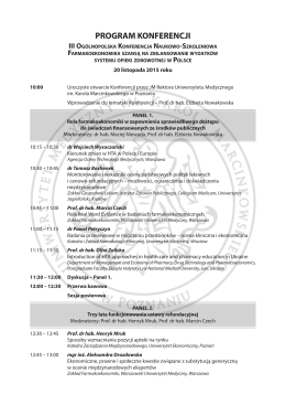 program konferencji - Katedra i Zakład Farmakoekonomiki i Farmacji