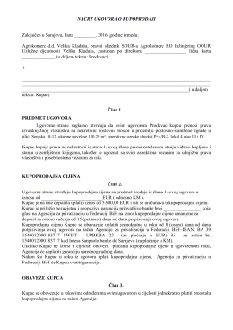 Nacrt ugovora o kupoprodaji - Agencija za privatizaciju FBiH
