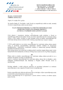 Plan i program prijema na stručno osposobljavanje osoba bez