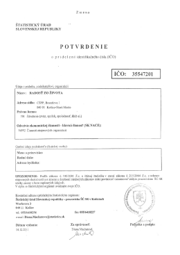 Potvrdenie o pridelen&iacute; ICO a DIC