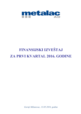 FINANSIJSKI IZVEŠTAJ ZA PRVI KVARTAL 2016. GODINE