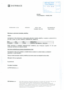 Informace o přerušení dodávky elektřiny Střechov n. S. 11.5.2016
