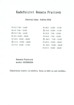 Kadeřnictví - Renata Fraitová otevírací doba květen
