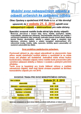 Mobiln&iacute; svoz nebezpečn&yacute;ch odpadů v sobotu 21.5.2016