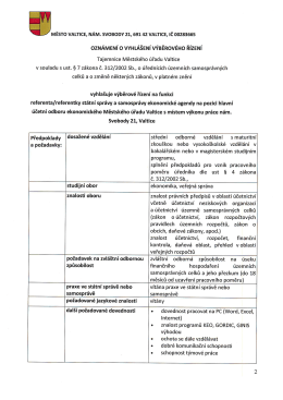 Oznámení o vyhlášení výběrového řízení