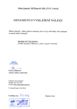 Oznámení o vyhlášení nálezu