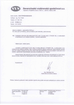 Vyúčtování ceny vodného a stočného za rok 2015