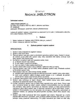 Statut nadace - Jablotron Nadace