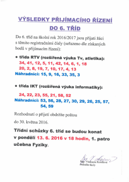 Výsledky přijímacího řízení do 6. tříd