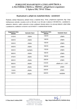 Přehled přijatých dětí v MŠ Konská - Jubilejní Masarykova Základní