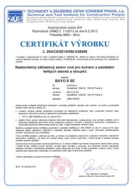 Certifikat výrobku / BAYOS