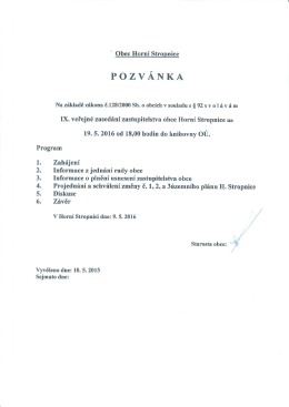 Pozv&aacute;nka na IX. veřejn&eacute; zased&aacute;n&iacute; ZO Horn&iacute; Stropnice