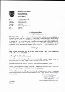 Veřejn&aacute; vyhl&aacute;&scaron;ka o možnosti převz&iacute;t p&iacute;semnost, č.j. KRNOSO