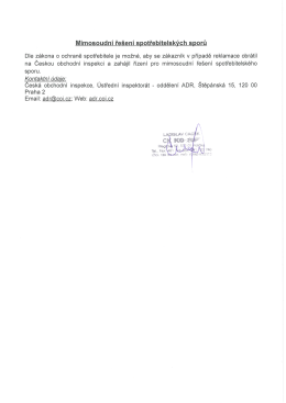 Page 1 Mimosoudní řešení spotřebitelských sporů Dle zákona o