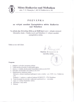 Pozvánka na 4. veřejné zasedání Zastupitelstva města Hodkovice