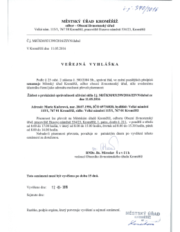 veřejná vyhláška, Marie Kučerová, Velké náměstí 115/1, Kroměříž
