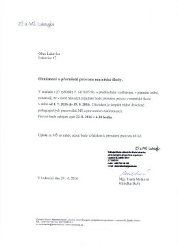 Oznámení o přerušení provozu MŠ - Základní škola a Mateřská