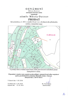 Ozn&aacute;men&iacute; - Z&aacute;měr města Ostrov prodat č&aacute;st p.p.č. 50/3 v k.&uacute;. Květnov&aacute;