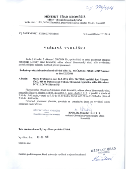 veřejná vyhláška, Mária Pružincová, Obvodová 3474/11, Kroměříž