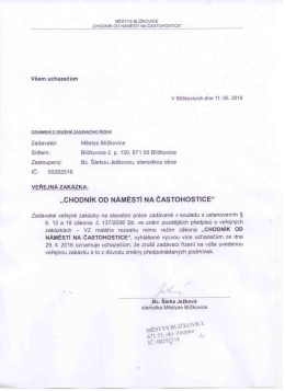 Zrušení zadávacího řízení Veřejná zakázka