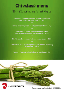 Chřestov&eacute; menu v restauraci Farma Pt&yacute;rov Menu serv&iacute;rujeme v