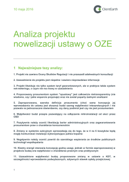 Analiza projektu nowelizacji ustawy o OZE