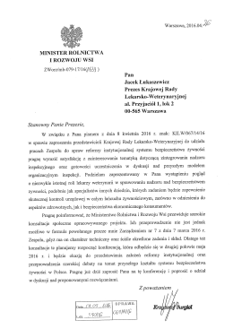 Odpowiedź Ministra Rolnictwa i Rozwoju Wsi