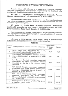 Page 1 OGŁOSZENIE O WYNIKU POSTEPOWANIA Prezydent