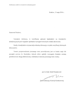 Ogłoszenie o wynikach pierwszego etapu weryfikacji zgłoszeń oraz
