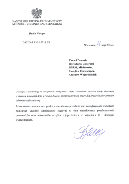 pismo i zarządzenie Szefa KPRM w sprawie ustalenia 27 maja