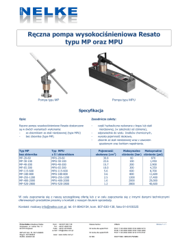Ręczna pompa wysokociśnieniowa Resato typu MP oraz MPU
