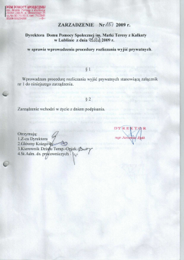 Zarządzenie nr 15/2009 Dyrektora Domu Pomocy Społecznej im
