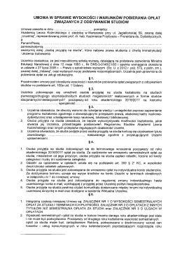 Wzór umowy w sprawie wysokości i warunków pobierania opłat