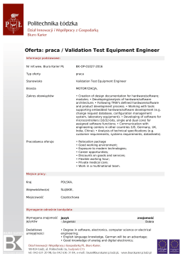 Oferta: praca / Validation Test Equipment Engineer
