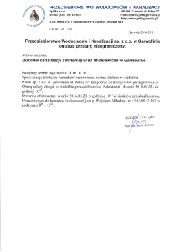 Ogłoszenie Mickiewicza - Przedsiębiorstwo Wodociągów i