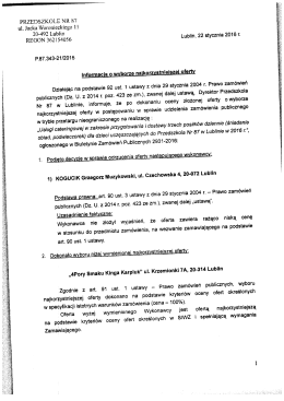 Informacja o wyborze najkorzystniejszej oferty