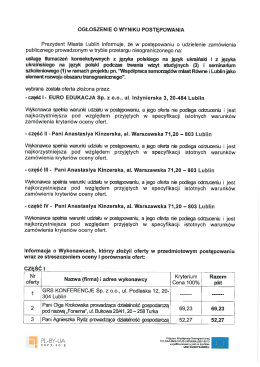 Ogłoszenie o wyniku postępowania