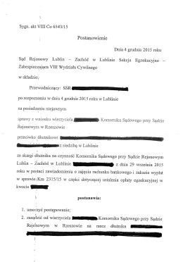 Sygn. akt VIII Co 6543/15 - Leszek Bloch &ndash; po stronie wierzyciela